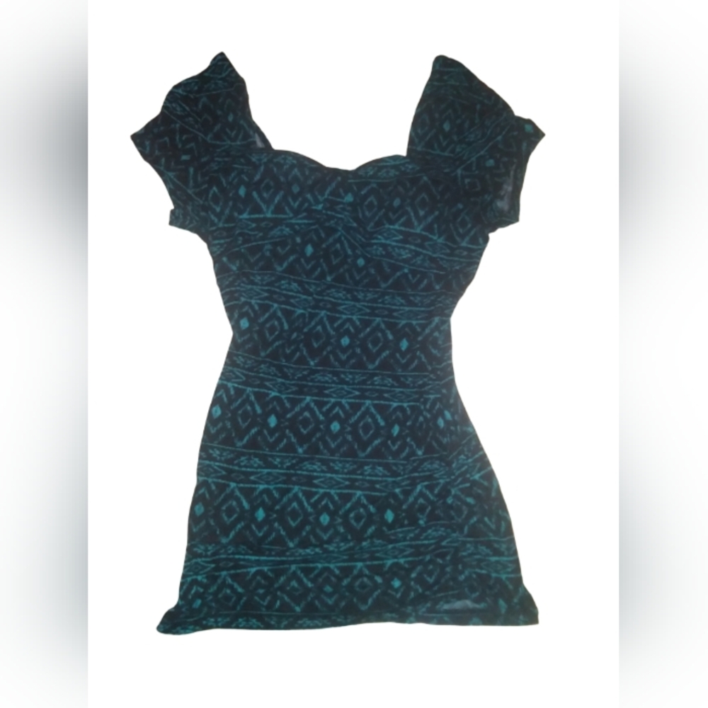 Elegant Black and Blue Patterned Dress